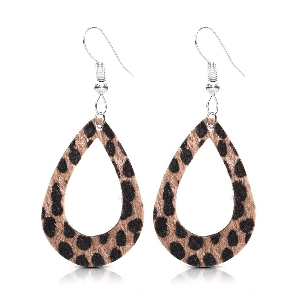 Wholesale PU Leopard Print Water Droplets Earrings